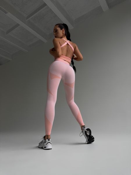 Женский спортивный комплект Fitness Attire, rose (топ, рашгард, лосины) - L F02L фото