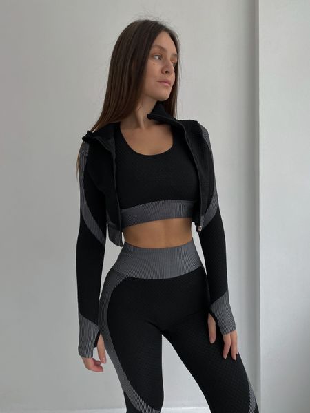 Женский спортивный комплект Fitness Attire, black-grey (топ, рашгард, лосины) - XL F03XL фото