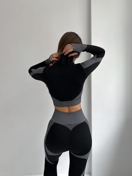 Женский спортивный комплект Fitness Attire, black-grey (топ, рашгард, лосины) - XL F03XL фото