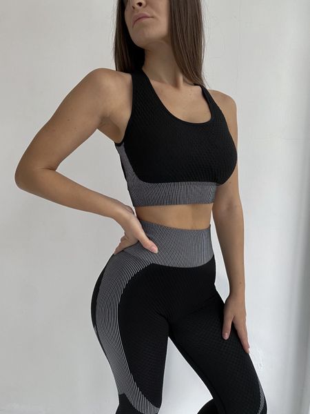 Женский спортивный комплект Fitness Attire, black-grey (топ, рашгард, лосины) - XL F03XL фото