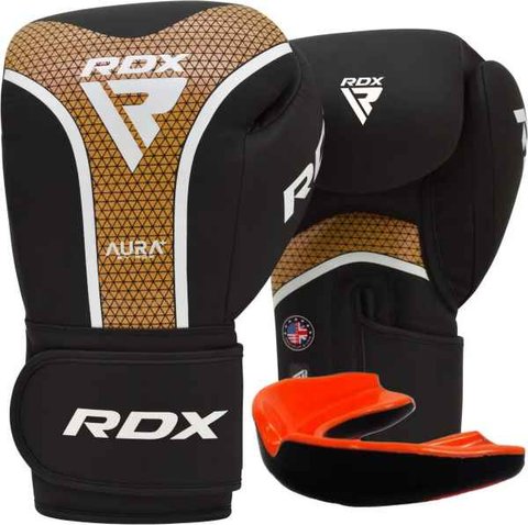 Боксерські рукавиці RDX AURA PLUS T-17 Black Golden 14 унцій (капа в комплекті) BGR-T17BGL-14OZ+ фото