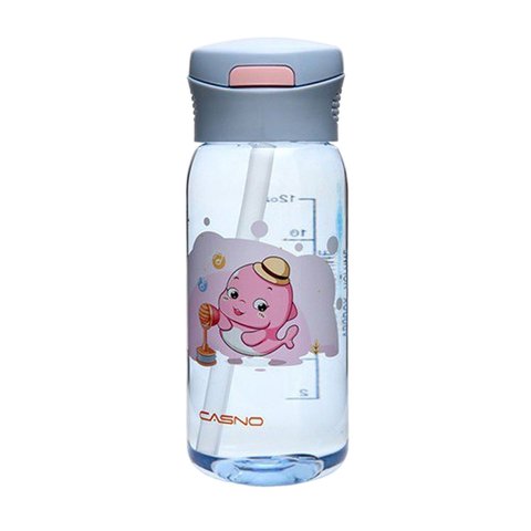 Пляшка для води CASNO 400 мл KXN-1195 Сіра (дельфін) з соломинкою KXN-1195_Lilac фото