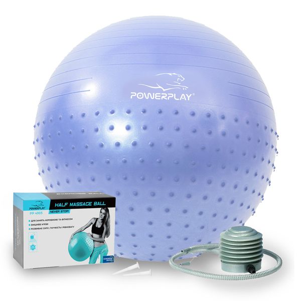 Мяч для фитнеса (фитбол) полумассажный PowerPlay 4003 Ø75 cm Gymball Sky Blue + насос PP_4003_75_Sky_Blue фото