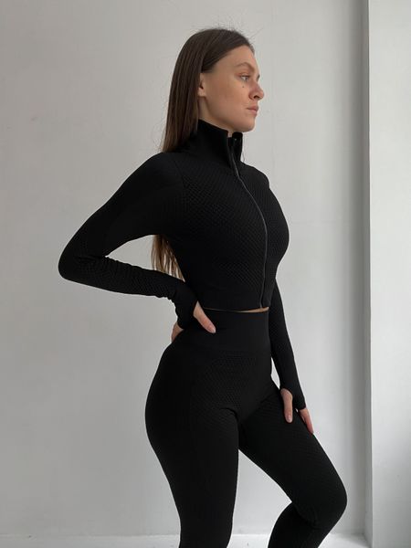Жіночий спортивний комплект Fitness Attire, black (топ, рашгард, лосіни) - S F08S фото