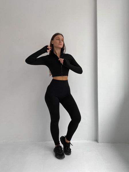 Жіночий спортивний комплект Fitness Attire, black (топ, рашгард, лосіни) - S F08S фото
