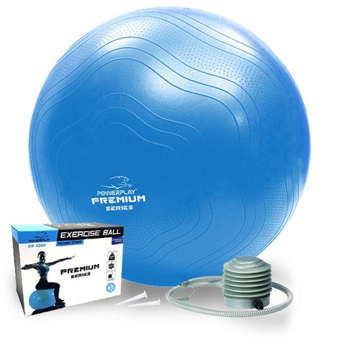 М'яч для фітнесу (фітбол) укріплений PowerPlay 4000 Ø65 cm Premium Gymball Anti-Burst Синій + помпа PP_4000_65cm_Blue фото