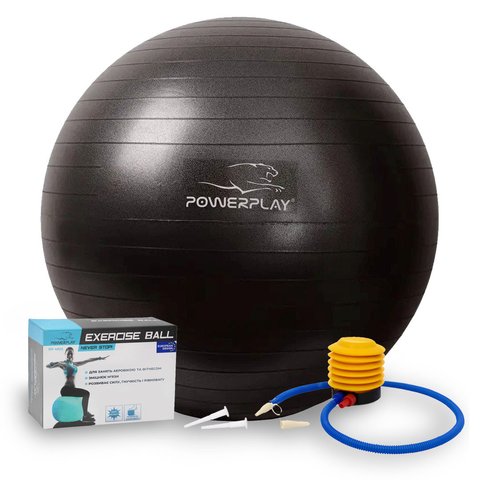М'яч для фітнесу (фітбол) PowerPlay 4001 Ø65 cm Gymball Чорний + помпа PP_4001_65_Black фото