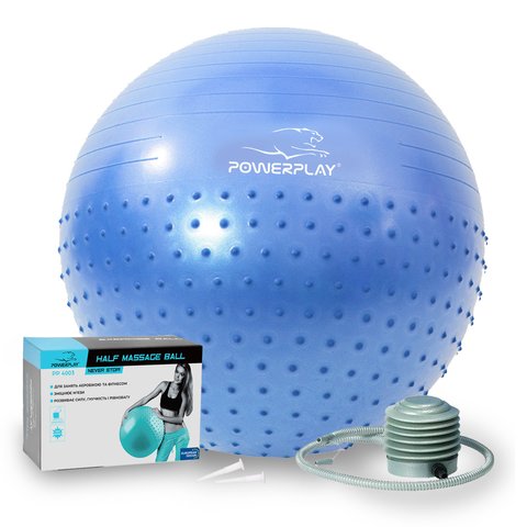 М'яч для фітнесу (фітбол) напівмасажний PowerPlay 4003 Ø65 cm Gymball Синій + помпа PP_4003_65_Blue фото