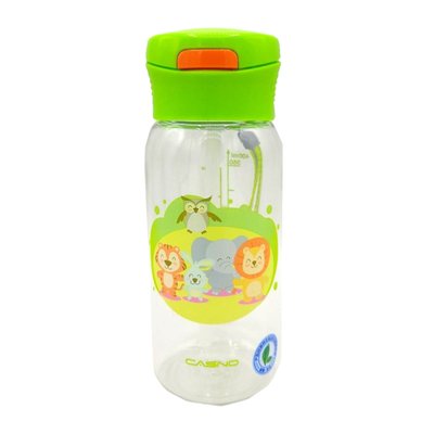 Бутылка для воды CASNO 400 мл KXN-1195 Зеленая (Малыши-зверята) с соломинкой KXN-1195_Animals фото