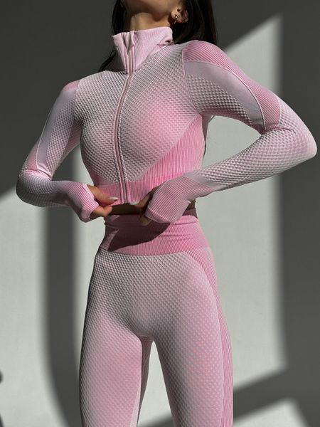 Жіночий комплект для спорту Fitness Attire, candy (топ, рашгард, лосіни) - S F09S фото