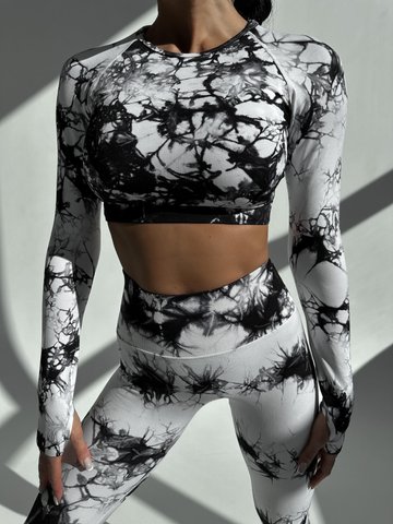 Жіночий спортивний костюм Marble, black-white (рашгард + легінси з пушап) - S XX01S фото